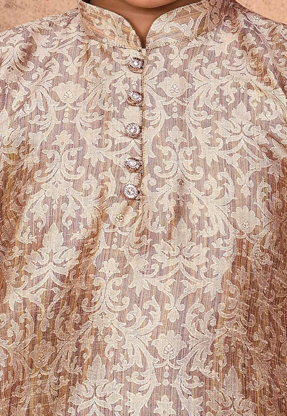 Woven Art Silk Jacquard Kurta Set in Beige