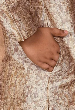 Woven Art Silk Jacquard Kurta Set in Beige