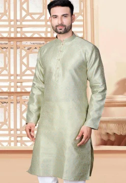 Woven Art Silk Jacquard Kurta in Sea Green