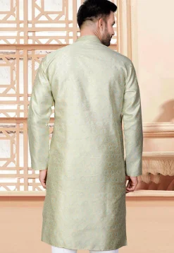Woven Art Silk Jacquard Kurta in Sea Green