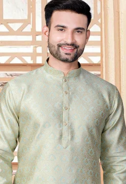 Woven Art Silk Jacquard Kurta in Sea Green