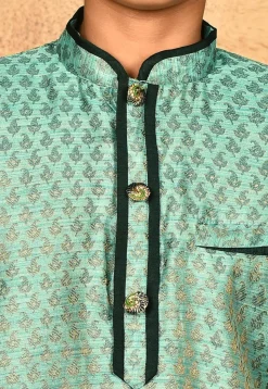 Woven Art Silk Jacquard Kurta Set in Light Teal Green