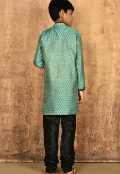Woven Art Silk Jacquard Kurta Set in Light Teal Green