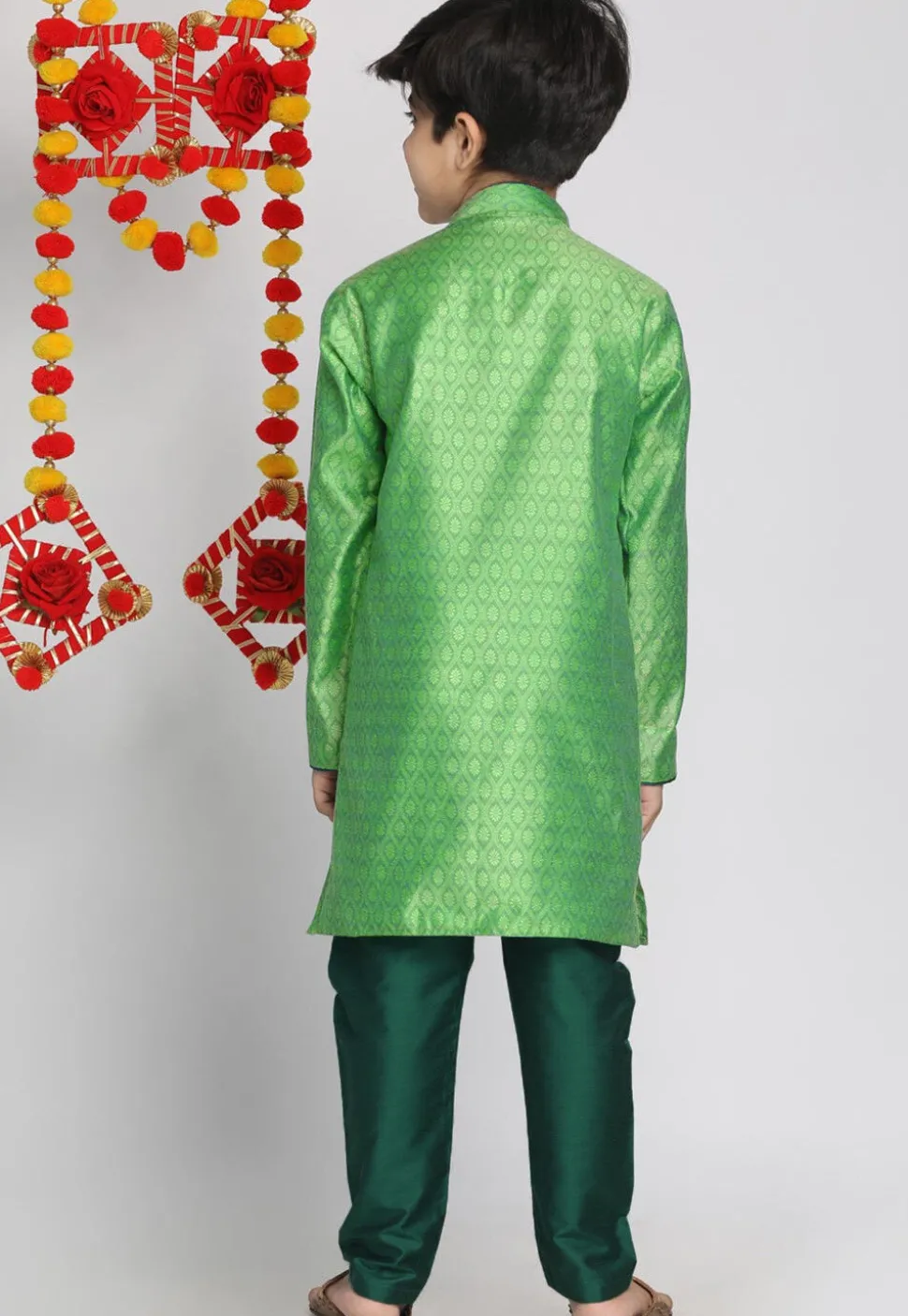 Woven Art Silk Jacquard Kurta Set in Light Teal Green