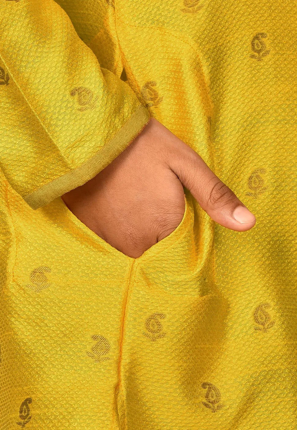 Woven Art Silk Jacquard Kurta Set in Yellow