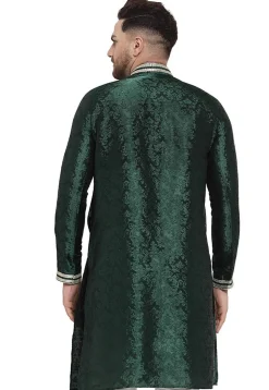 Woven Art Silk Jacquard Kurta in Dark Green