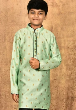 Woven Art Silk Jacquard Kurta in Pastel Green