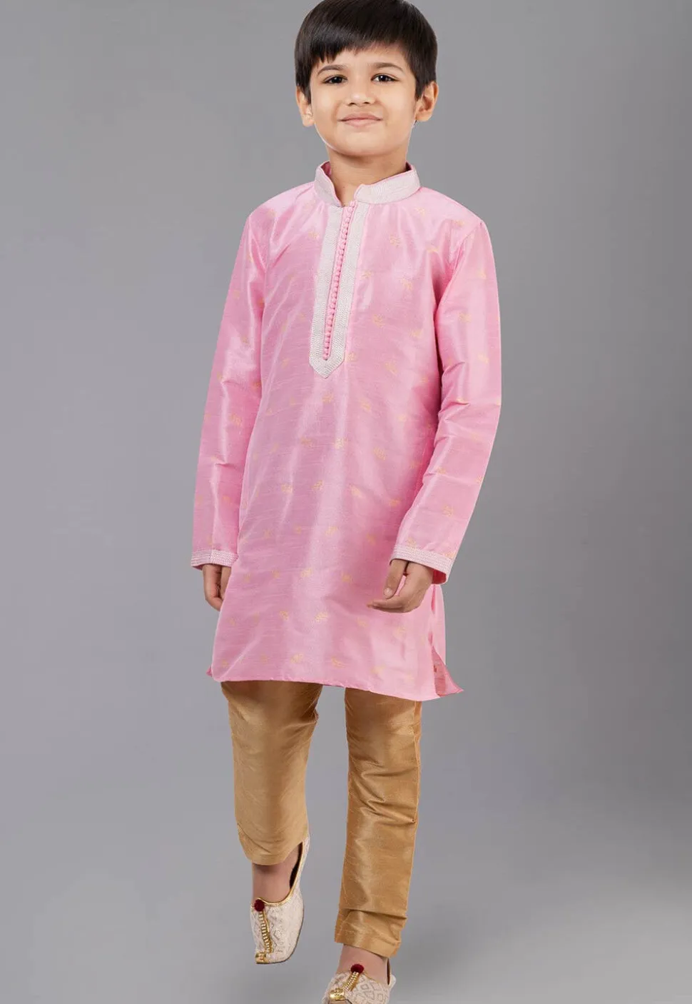 Woven Art Silk Jacquard Kurta Set in Pink