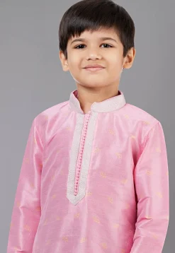 Woven Art Silk Jacquard Kurta Set in Pink