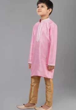 Woven Art Silk Jacquard Kurta Set in Pink