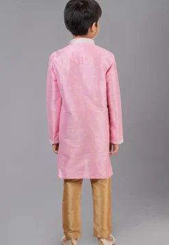 Woven Art Silk Jacquard Kurta Set in Pink