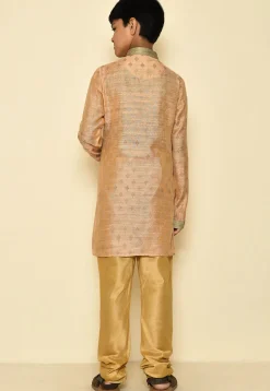 Woven Art Silk Jacquard Kurta Set in Light Peach