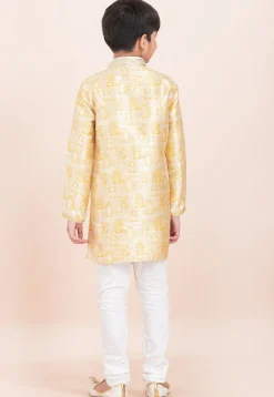Woven Art Silk Jacquard Kurta Set in Yellow