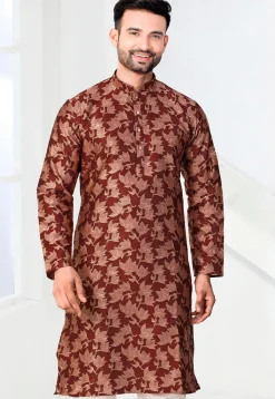 Woven Art Silk Jacquard Kurta in Maroon