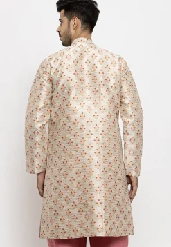 Woven Art Silk Jacquard Kurta in Beige