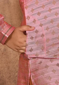 Woven Art Silk Jacquard Kurta Set in Pink
