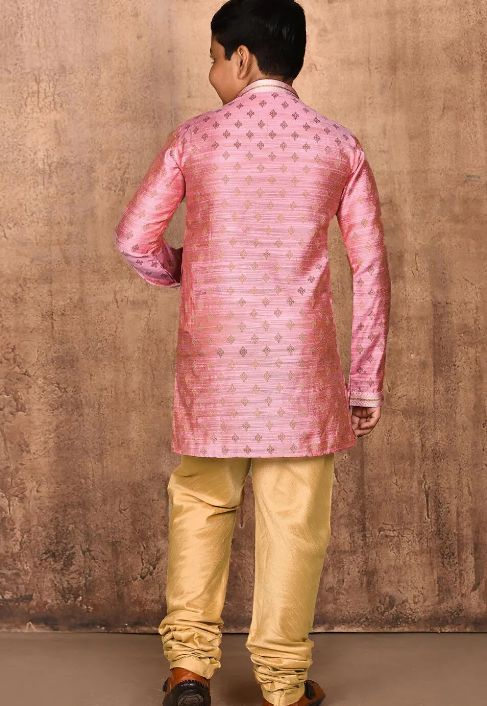 Woven Art Silk Jacquard Kurta Set in Pink