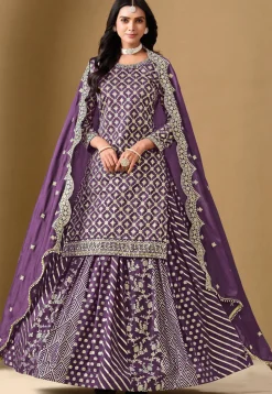 Woven Art Silk Jacquard Lehenga in Purple