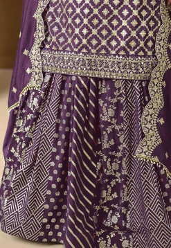 Woven Art Silk Jacquard Lehenga in Purple