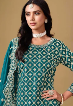 Woven Art Silk Jacquard Lehenga in Teal Blue