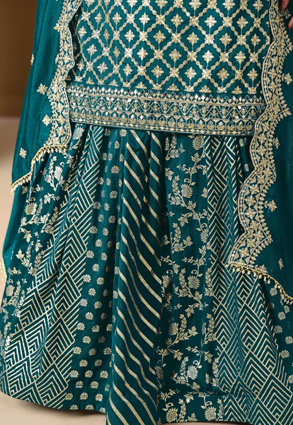 Woven Art Silk Jacquard Lehenga in Teal Blue