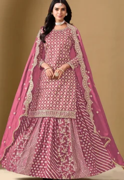 Woven Art Silk Jacquard Lehenga in Pink