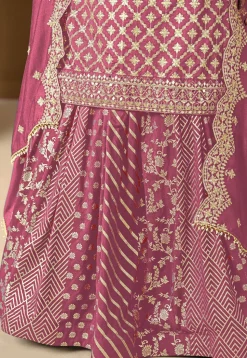 Woven Art Silk Jacquard Lehenga in Pink