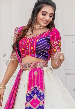 Woven Art Silk Jacquard Lehenga in Off White
