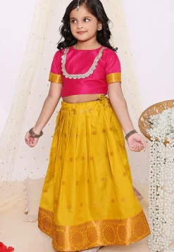Woven Art Silk Jacquard Lehenga in Mustard