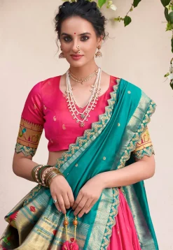 Woven Art Silk Jacquard Lehenga in Fuchsia