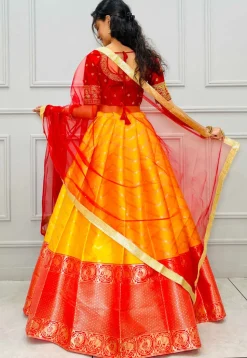 Woven Art Silk Jacquard Lehenga in Yellow