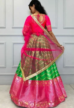 Woven Art Silk Jacquard Lehenga in Light Green