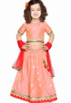 Woven Art Silk Jacquard Lehenga in Peach