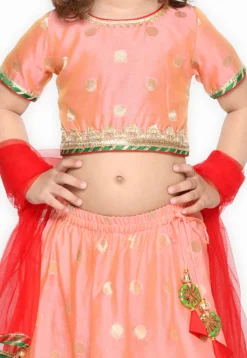 Woven Art Silk Jacquard Lehenga in Peach