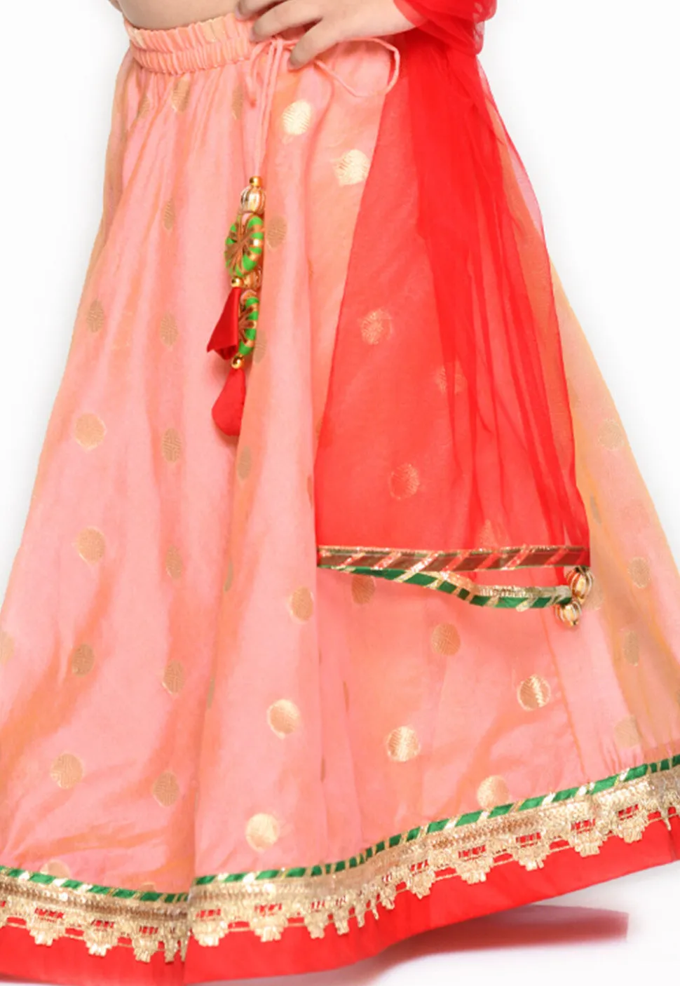 Woven Art Silk Jacquard Lehenga in Peach