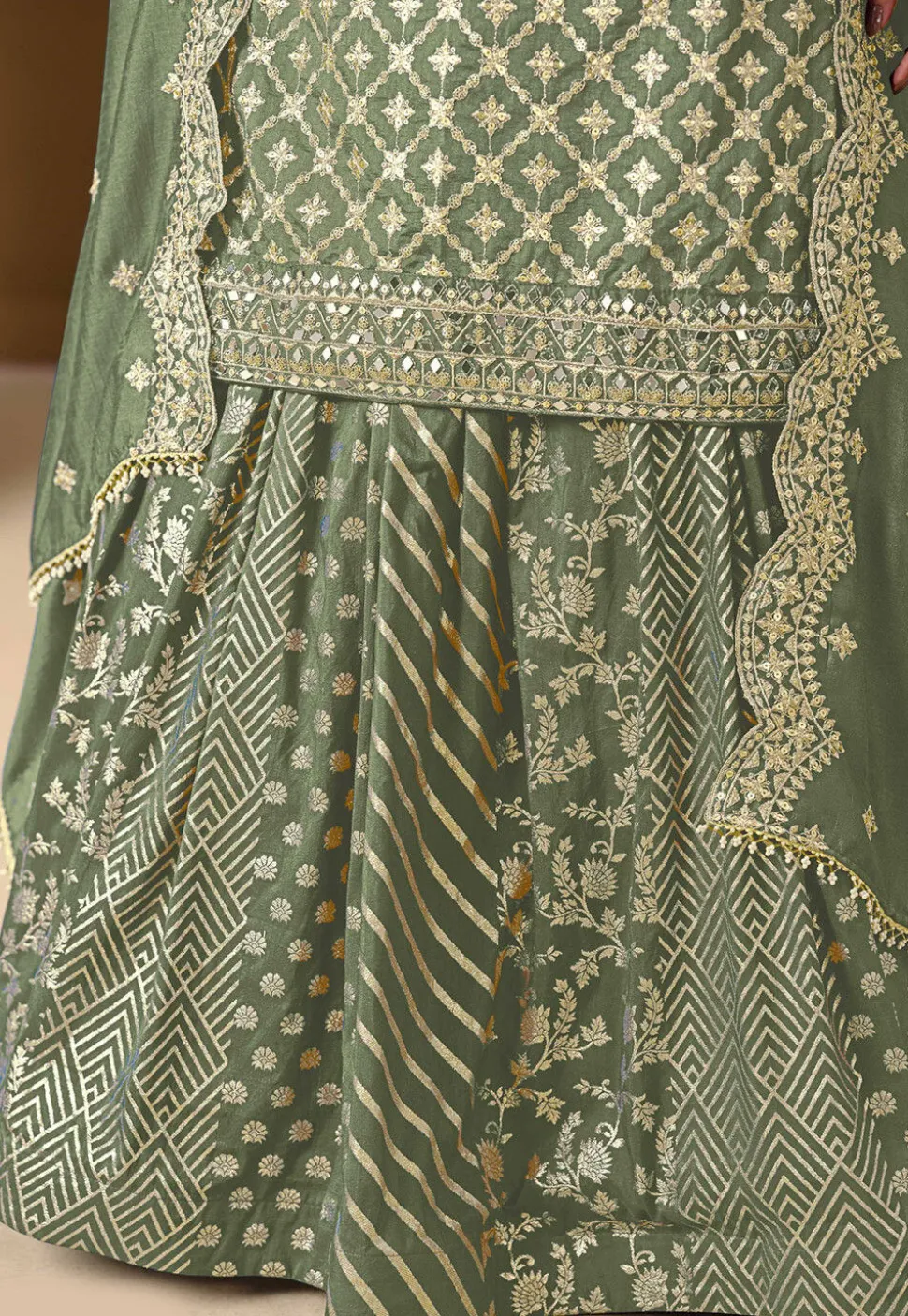 Woven Art Silk Jacquard Lehenga in Light Green