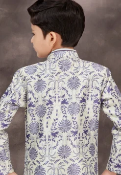 Woven Art Silk Jacquard Layered Sherwani in Off White and Purple