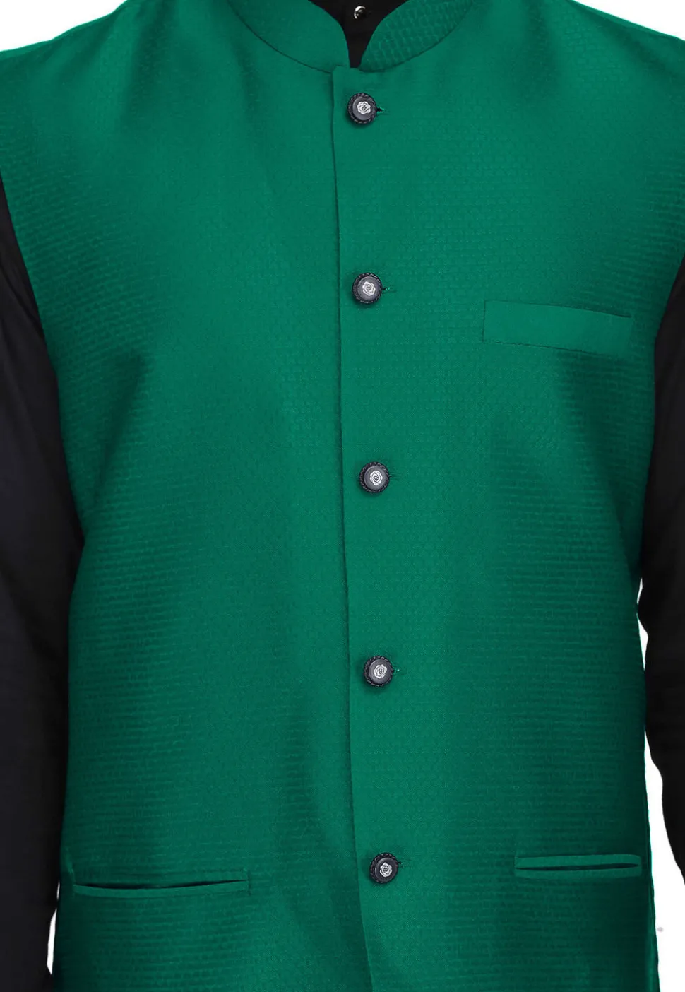 Woven Art Silk Jacquard Nehru Jacket in Teal Green