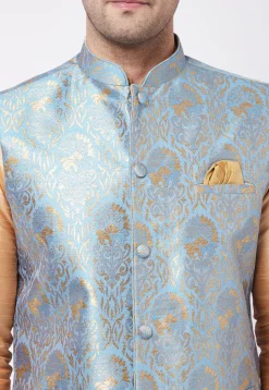 Woven Art Silk Jacquard Nehru Jacket in Light Blue