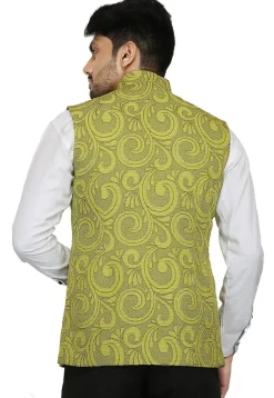 Woven Art Silk Jacquard Nehru Jacket in Light Green