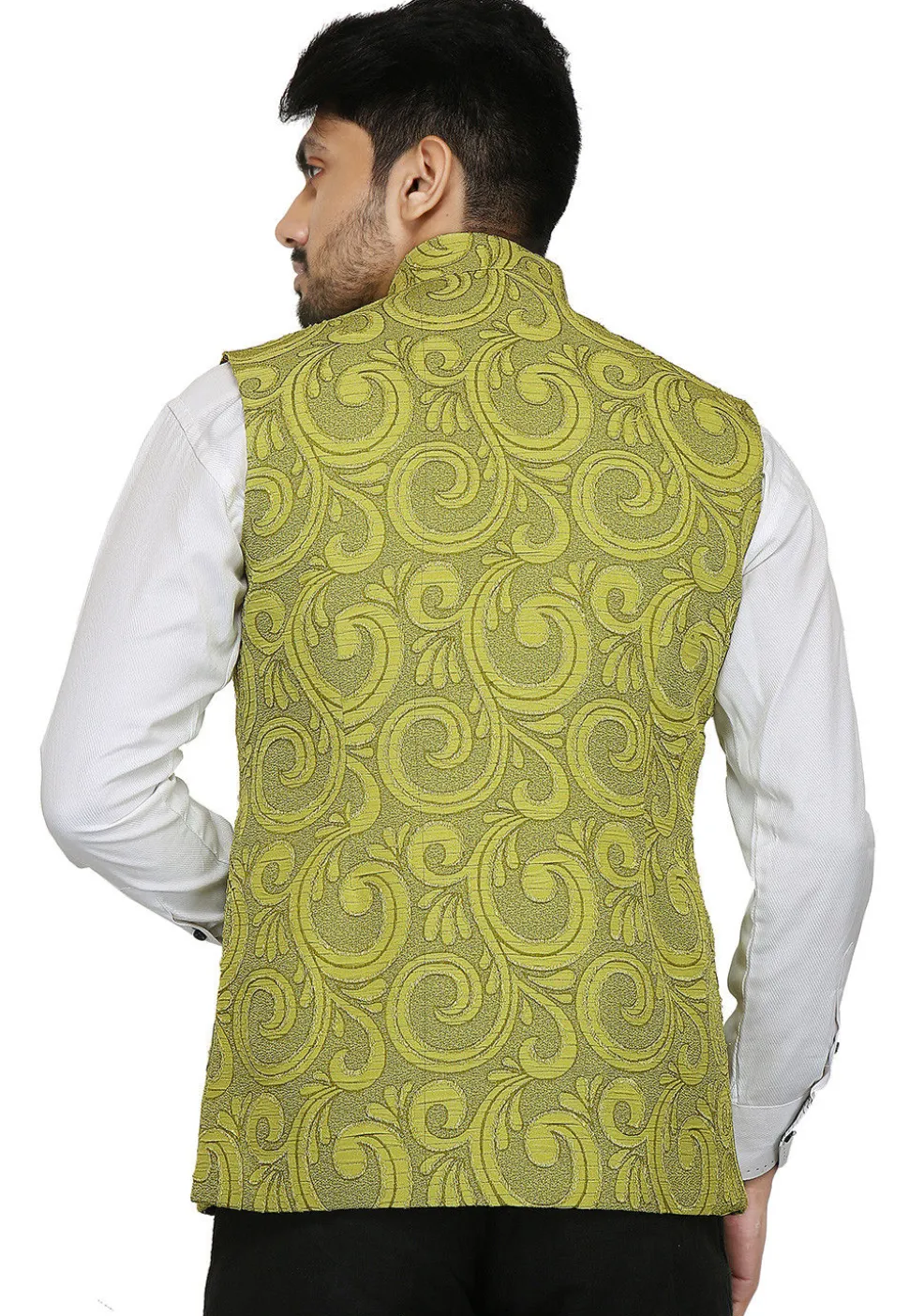 Woven Art Silk Jacquard Nehru Jacket in Light Green