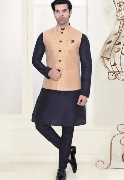 Woven Art Silk Jacquard Nehru Jacket in Peach