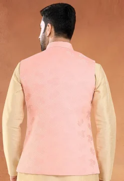 Woven Art Silk Jacquard Nehru Jacket in Pink