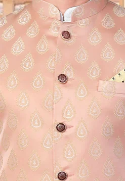 Woven Art Silk Jacquard Nehru Jacket in Peach