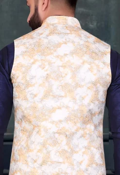 Woven Art Silk Jacquard Nehru Jacket in Beige