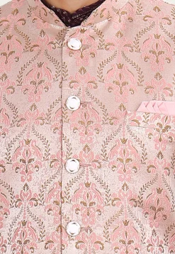 Woven Art Silk Jacquard Nehru Jacket in Peach