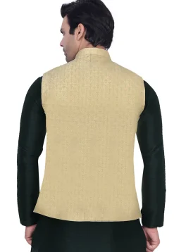 Woven Art Silk Jacquard Nehru Jacket in Dusty Green