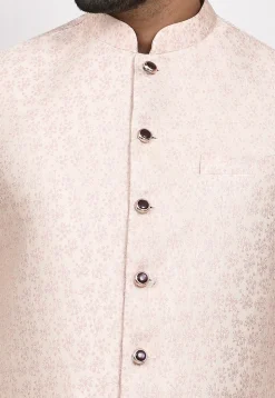 Woven Art Silk Jacquard Nehru Jacket in Cream