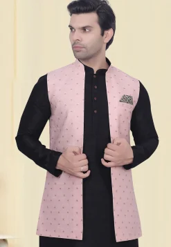 Woven Art Silk Jacquard Nehru Jacket in Pink