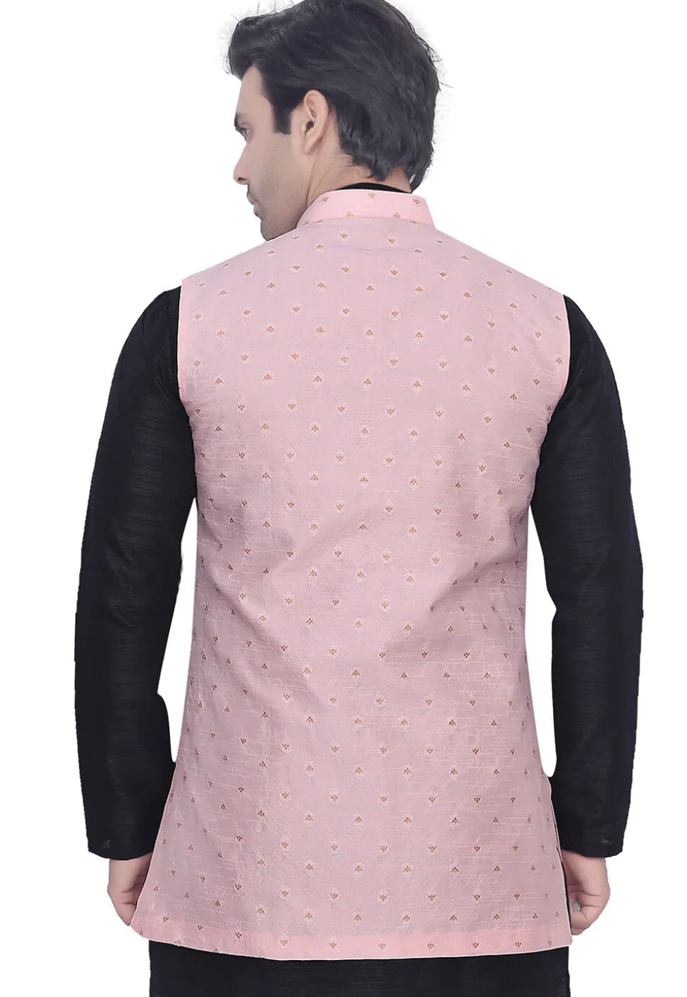 Woven Art Silk Jacquard Nehru Jacket in Pink